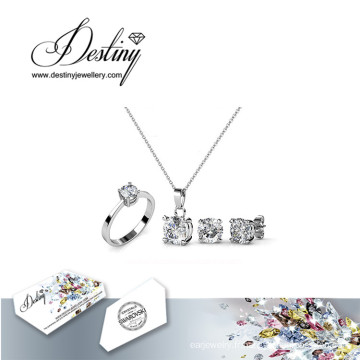 Destin bijoux cristal Swarovski simple Set boucles d’oreilles et pendentif anneau